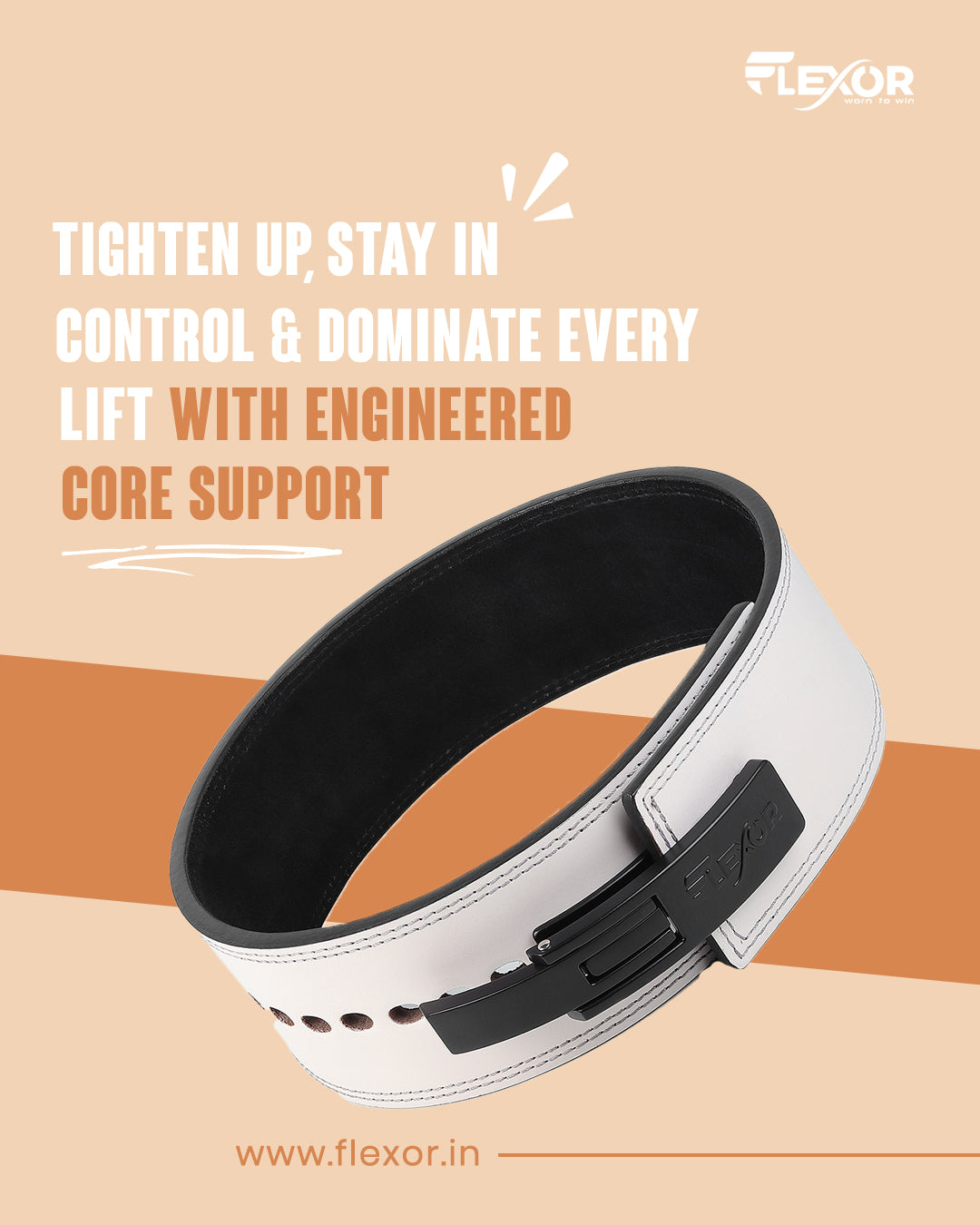 10mm Powerlifting Lever Belt – Micro-Adjustable | White Leather | Flexor®