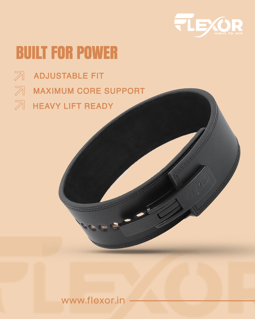 10mm Powerlifting Lever Belt – Micro-Adjustable | Black Leather | Flexor®