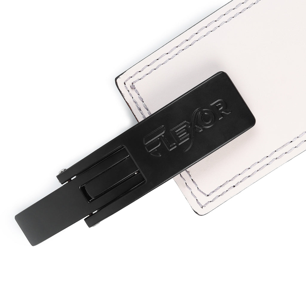 10mm Powerlifting Lever Belt – Micro-Adjustable | White Leather | Flexor®