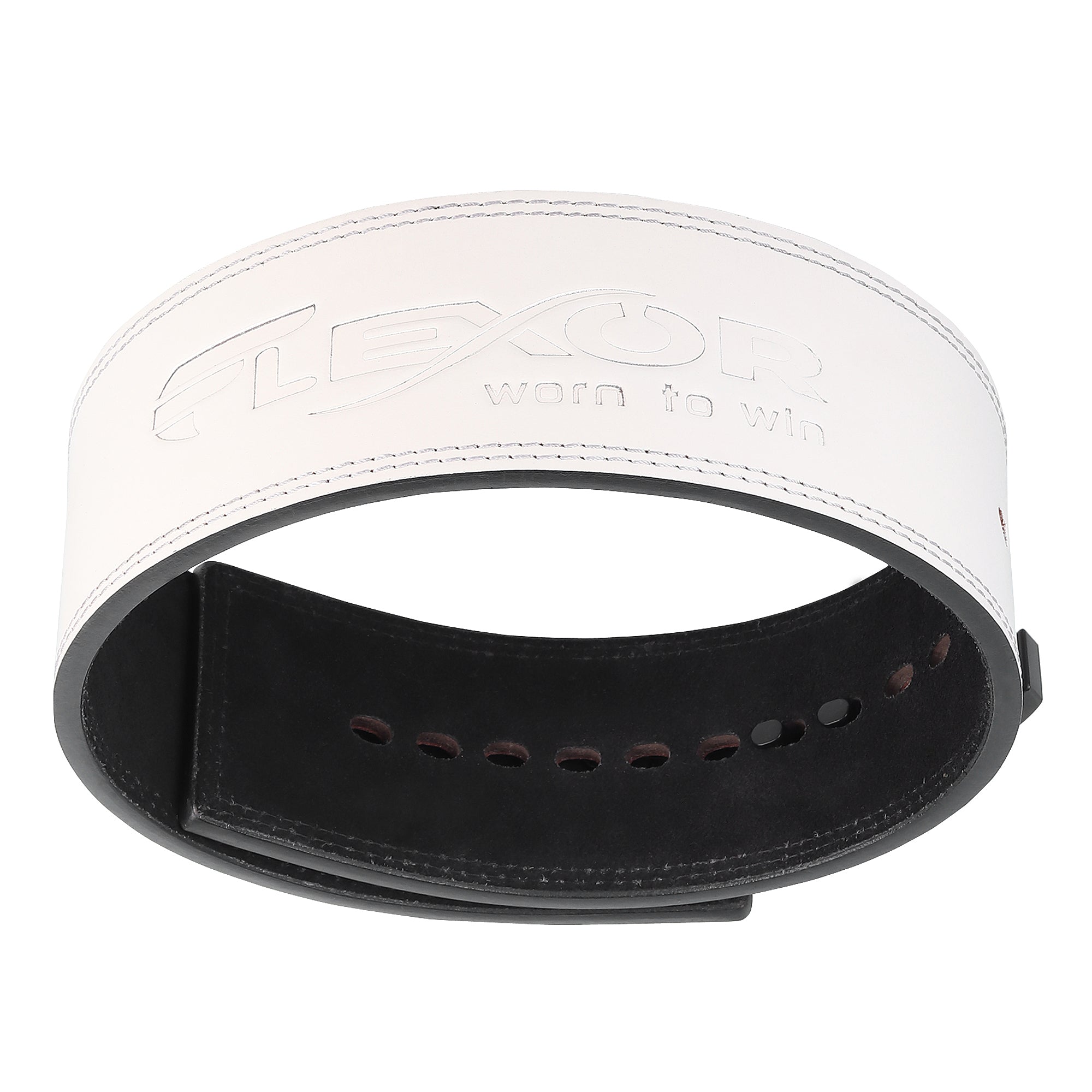 Flexor 10mm Micro-Adjustable Powerlifting Lever Belt (White Belt/Black Buckle)