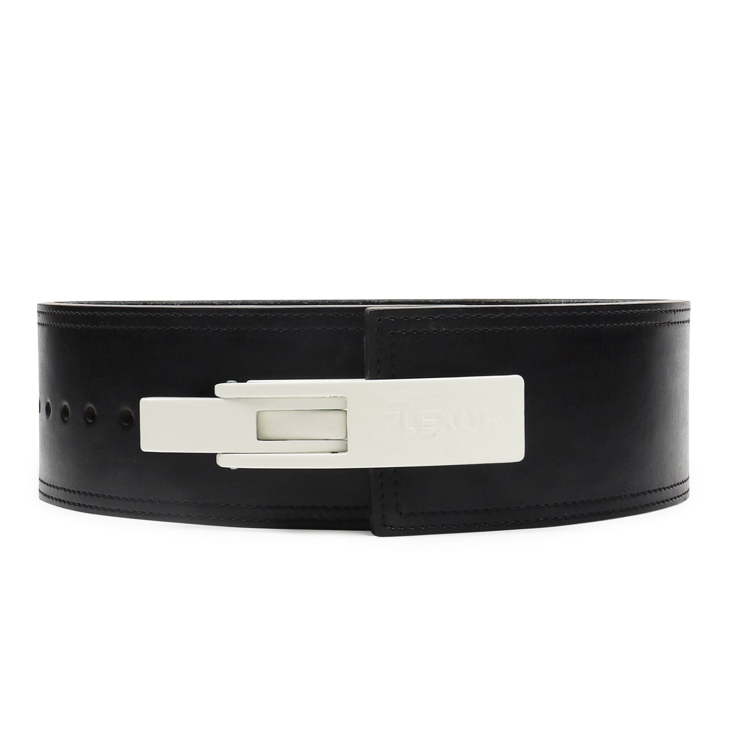 10mm Black-Belt White-Buckle Powerlifting Lever Belt