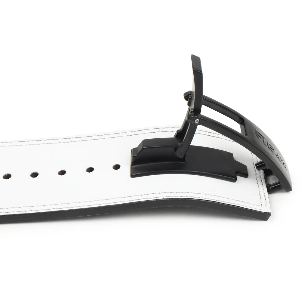 10mm White-Belt Black-Buckle Powerlifting Lever Belt - Flexor