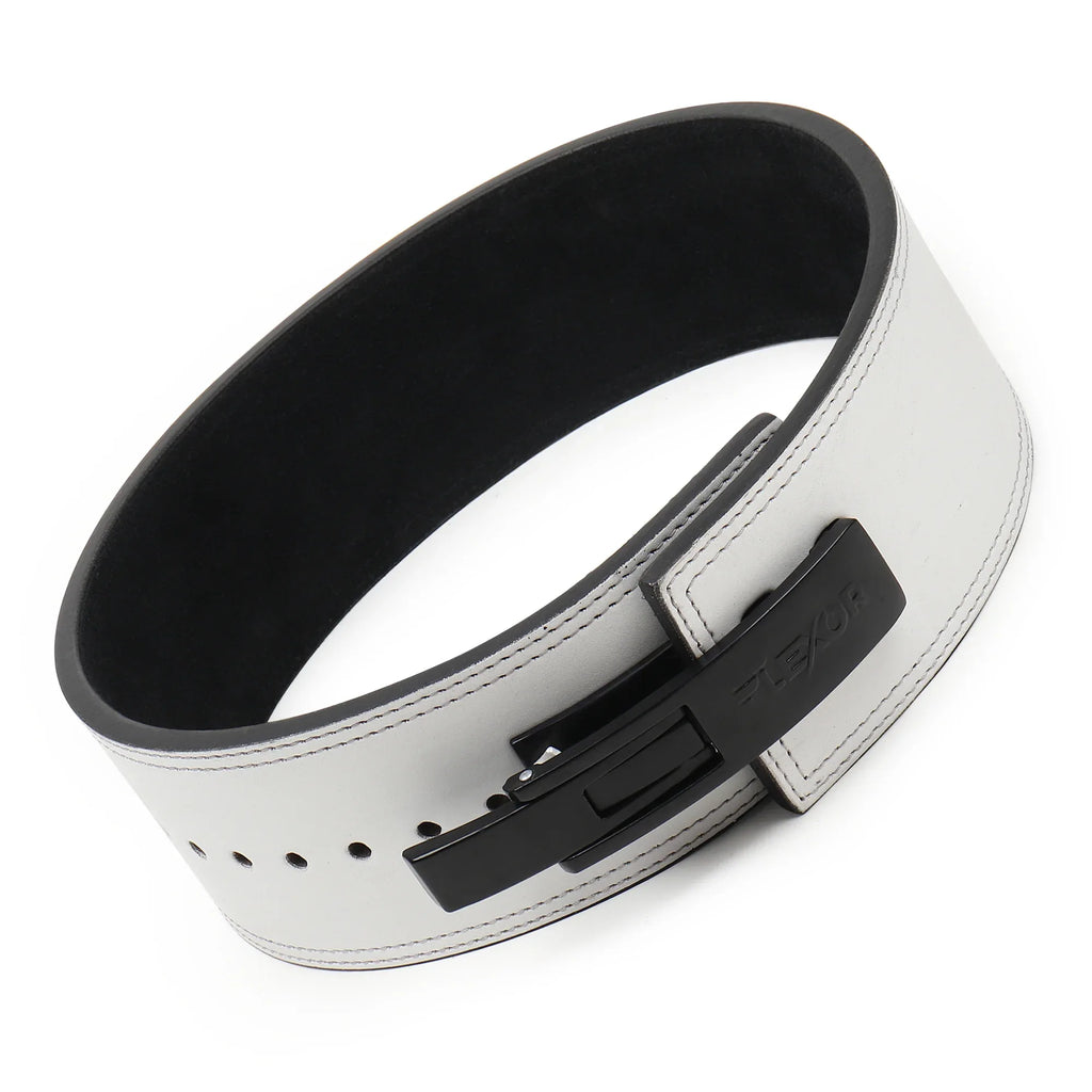 10mm White-Belt Black-Buckle Powerlifting Lever Belt - Flexor
