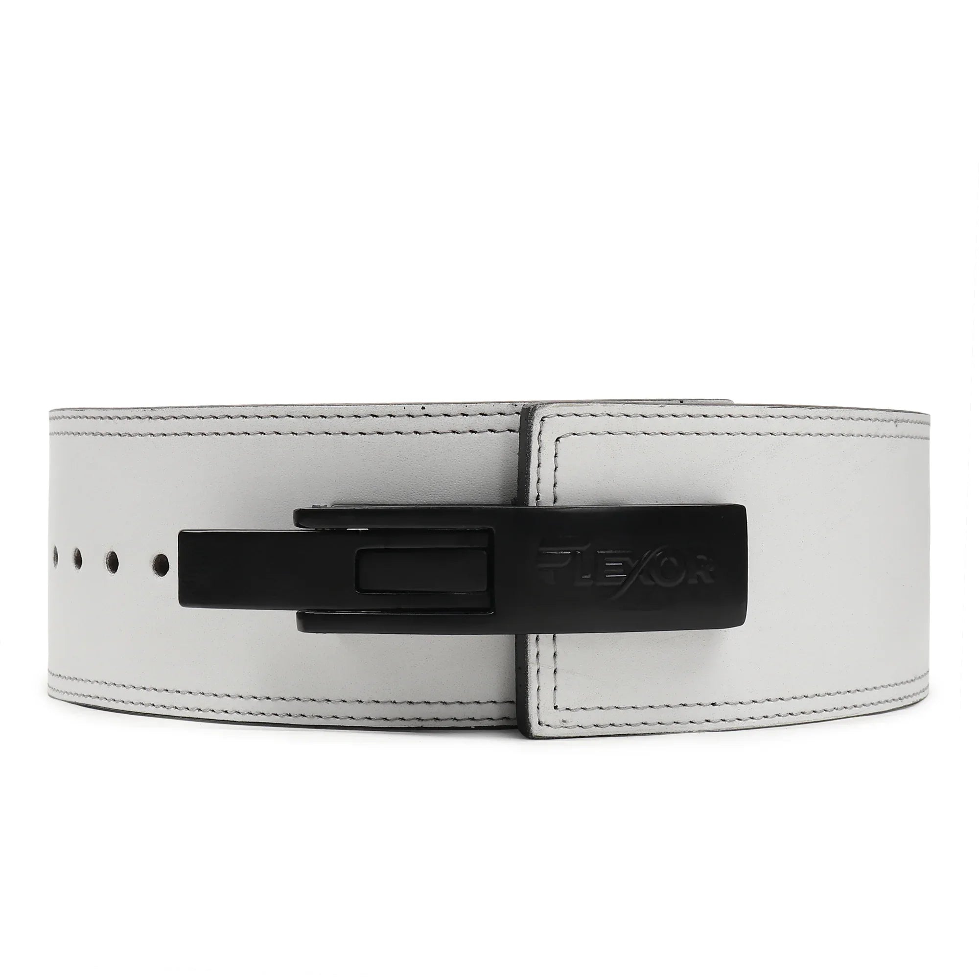 10mm White-Belt Black-Buckle Powerlifting Lever Belt - Flexor