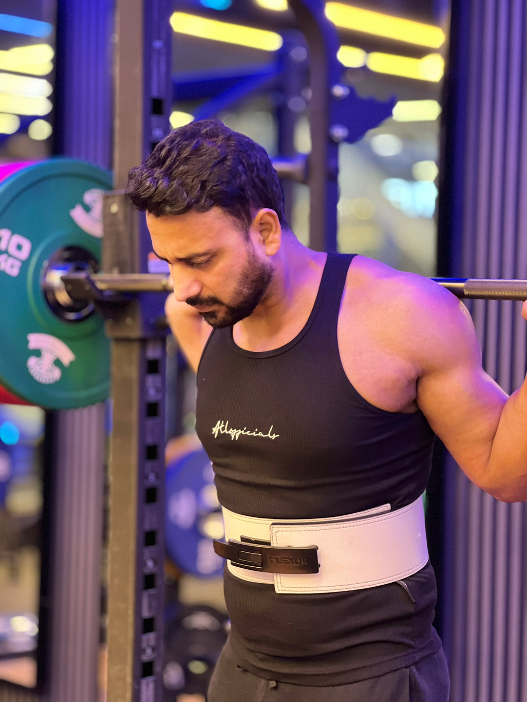 10mm Powerlifting Lever Belt – White-Belt Black-Buckle | Premium Leather | Flexor®