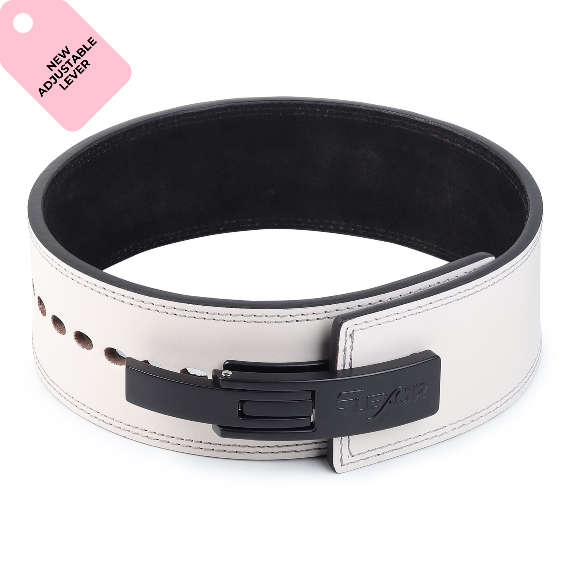 Flexor 10mm Micro-Adjustable Powerlifting Lever Belt (White Belt/Black Buckle)